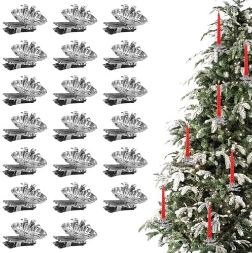 20 Stück Baumkerzenhalter Clip Silber Kerzenhalter Weihnachtsbaum Kerzeneinsätze Deko Mini Kerzenhalter für Baumkerzen, Geburtstagskerzen, Tafelkerzen, Teelichter, Weihnachten Dekoration