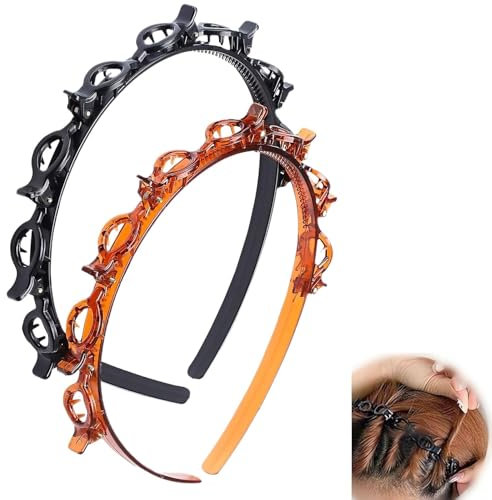 XINYOUZEFA 2 Stück Haarreif mit Klammern, Hairband with Clips, Stirnband mit Zahnstirnband Braid Tool, Haarreifen mit Klammern Twist Braid Headband, Bangs Hairstyle Hairpin, für Damen und Mädchen