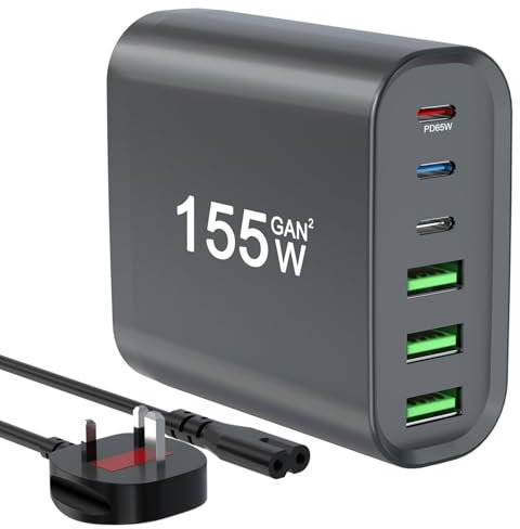 6 Port Multiple Usb C Charger Station, 155W USB C charger, USB A Port Wall Charger, Fast Charging for Travel, Compact Laptop Power Adapter, Compact Wall Charger Power Adapter