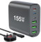 6 Port Multiple Usb C Charger Station, 155W USB C charger, USB A Port Wall Charger, Fast Charging for Travel, Compact Laptop Power Adapter, Compact Wall Charger Power Adapter