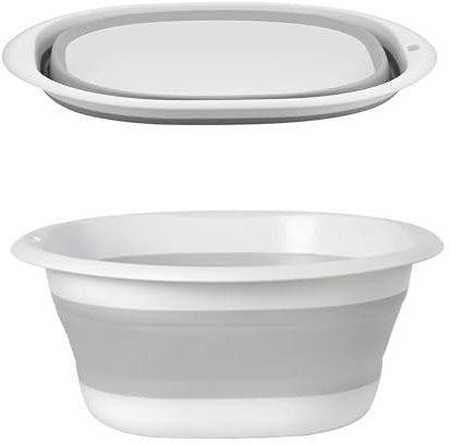 Collapsible Washing Up Bowl, Portable Wash Basin Silicone Plastic Basket Multipurpose Outdoor Travel Basin Camping Sink, Space Saving Folding Washtub (Gray, 3.5L)