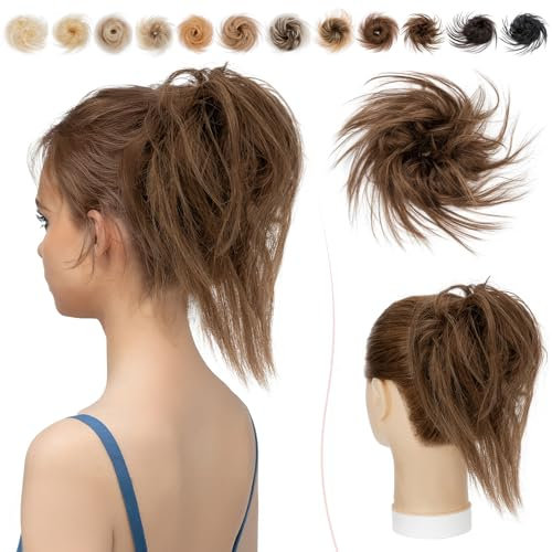 SEGO Haarteil mit Gummiband Echthaar Dutt Haarteile Haargummi mit Haaren Extensions Pferdeschwanz Zopf Hochsteckfrisuren # 06