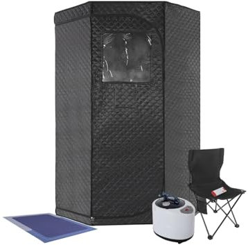 WindWilder Mini Sauna für Zuhause 1500W, Dampfsauna Tragbar, Portable Sauna mit Fernbedienung, Dampfgenerator, Klappbarer Stuhl, Timer, 9-stufige Heizung einstellbar, 90x90x180cm, Schwarz