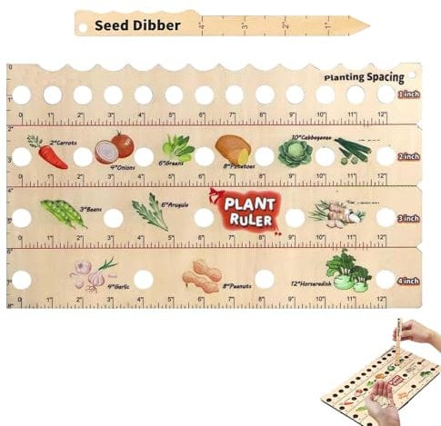 Wooden Plant Ruler with Seed Dibber, 14x7.87in Seed Spacing Ruler with Holes Seed Planter Tool, for precise spacing, Sowing Ruler portable garden with planting guide For Vegetable Plants