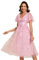Ever-Pretty Prom Dress Leaf Sequin Short Sleeve Tulle Midi Wedding Guest Dress Pink 14UK