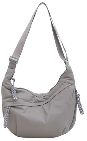GUSXPPD Damen Halbmond Crossbody Schultertasche, Nylon Crossbody Bag, Hobo Halfmoon Bag, Crossbody Bag Umhängetasche, Halbmond Dumpling Umhängetasche mit verstellbarer Schultergurt (Grau-M)