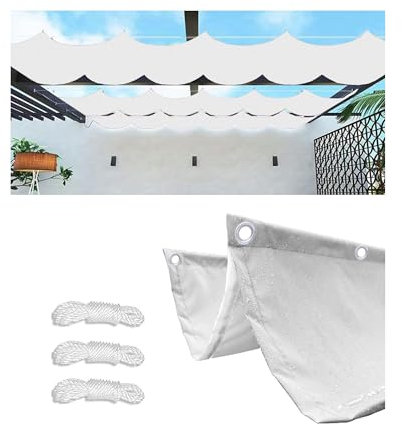 Voile Ombrage Rétractable Vague 5x6M(LXL) Imperméable Rectangulaire Toile D'ombrage Filet D'ombrage Bâche Ombrage Protection UV Solaire pour Jardins Balcons Terrasse Pergola Blanc