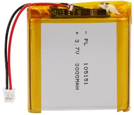 Lithium Polymer Battery 3.7V 3000mAh 105151 Lipo Rechargeable Battery Pack with JST Connector for Bluetooth Speakers, Wireless Earbuds, Portable Electronics