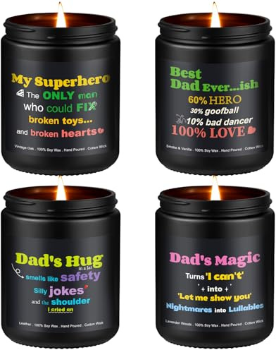 Duftkerzen für Männer, 4er Pack Herrenkerzen Set für Papa, 28oz Duftkerzenset Sojawachskerzen für Zuhause Duftend - Lavendel/Rauch Vanille/Eiche/Leder Vintage, Geschenke für Papa, Geburtstag, Vatertag