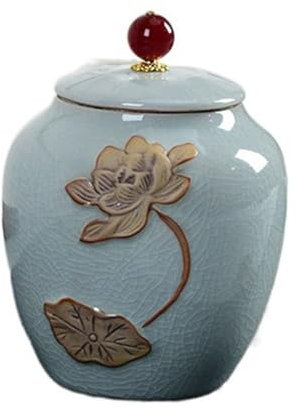 Vintage Tea Jar,Chinese Style Storage Jars,Ceramic Coffee Canisters,Food Storage Container,Sealed Pot with Lid for Kitchen(Light Blue)