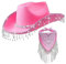 Harilla Chapeau de cowboy avec bandana à franges, chapeau à franges en strass pailleté, foulard cache-tête, chapeau de soleil, chapeau de cow-girl pour, ROSE