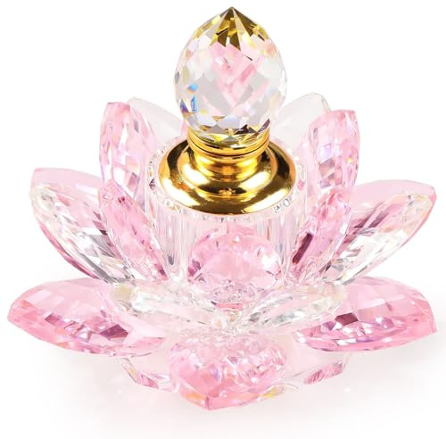 YWHL Pink Small Vintage Refillable Crystal Lotus Flower Perfume Bottle | Handmade Lotus Flower Figures Gifts, Mini Glass Flower Perfume Bottle Decor 3ml