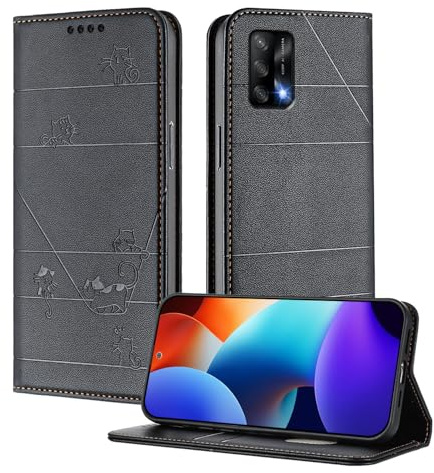 XINYEXIN Leder Hülle für Oppo A54 5G / A74 5G | Schwarz, Klapphülle, RFID-Schutz, Kartenfach, Verdecktem Magnetverschluss und Standfunktion, Stoßfest