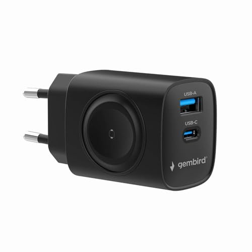 Gembird 2-in-1 Ladegerät für iPhone, iPad und Apple Watch - 20 W Schnellladegerät, kompakt und effizient, ideal für Reisen und den Alltag, Schwarz