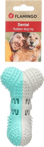 Flamingo Hundespielzeug – Growi Hantel Hellgrau/Grün – aus Gummi, Zahnpflege – Länge 12,8 cm