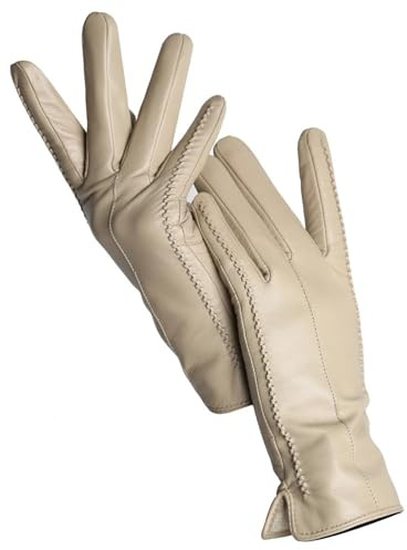ZYAYNG Damen Lederhandschuhe Damen-Schaffellhandschuhe, Winter, Warm, Plus Samt, Kurz, Dünn, Fahrfarbe, Damen-Lederhandschuhe FüR Damen(Light beige,7.5)