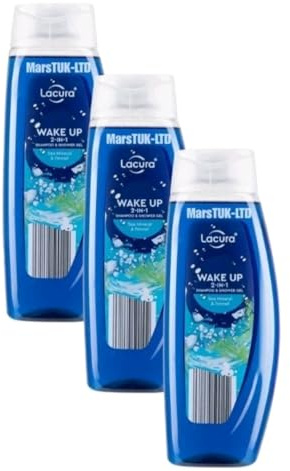 Bizzal Lacura Wake Up 2-in-1 Shampoo and Shower Gel, Blue, Sea Mineral and Fennel, 3 Pack