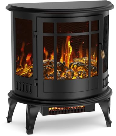 Quiniver 25 Inch Retro Portable Electric Fire Stove Freestanding | Powerful 1500W warmth, realistic 3D flame visuals, exterior stay cool, overheat safeguard, simple knob controls