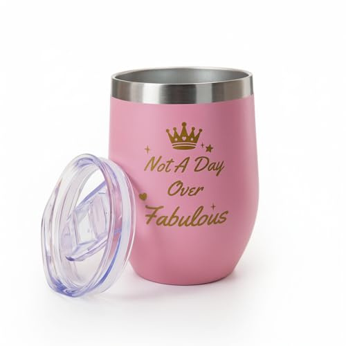 Coolparty Pink Insulated Mug Gift for Her, 12oz Wine Tumbler for Women, 350ml Insulated Cups for Mum Sister Friend Bestie Ladies Teens Girls Birthday Gifts