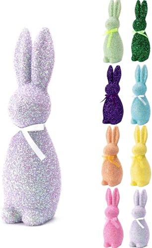 Osterhasen Figuren, Dekorative Stehende Hasenstatuen, Lange Ohrform, Frühlingshasen-Dekoration mit feinem Glitzer, Frühlingstischdekorationen für Wohnzimmer, Garten, Schlafzimmerparty (Hellviolett)