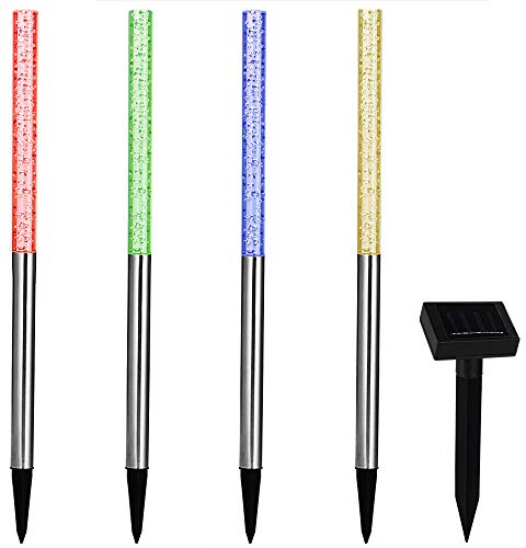 Deuba® Solarlampe für Außen 4er Set LED Wetterfest IP44 Dämmerungssensor Farbwechsel Bunt Erdspieß Edelstahl Solar Garten Außenlampe Balkon Deko