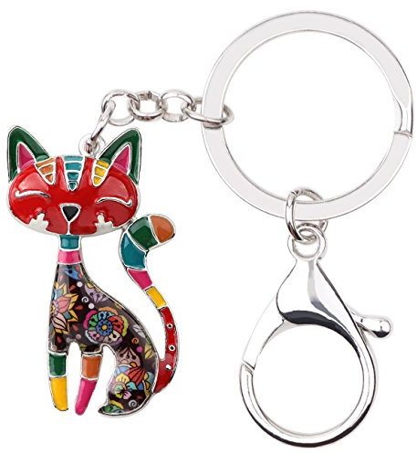 BONSNY Alliage d'Émail Chat Mignon Chaton Porte-Clés Animaux de Compagnie Bijoux pour les Femmes Clés de Voiture Porte-Monnaie Sac À Main Cadeaux Accessoires (Multicolore)