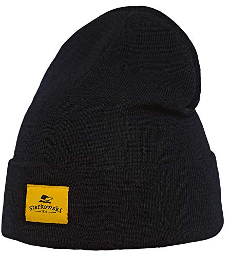 Sterkowski Brass Monkey Strickmütze | Merinowolle Wintermütze für Herren und Damen | Männer Wintermütze Herren Mütze Schwarz Wollmütze Herren Skimütze Merinowolle Mütze Damen 54-62 cm Schwarz