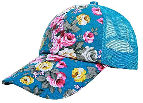 Damen Mädchen Muster Mesh Verstellbar Blumen Jungen Baseball Kappe Mütze Cap Hip-Hop Stil Baseballmütze Sportmütze Mützen (Color : Blau, Size : One Size)