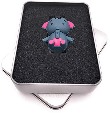 Onwomania Elefant Zoo Tier in Blau USB Stick in Alu Geschenkbox 64 GB USB 2.0