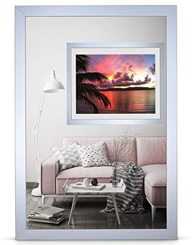 Cadre photo 10 x 15 cm - Cadre blanc en bois acrylique - Cadre portrait - Cadre photo - Cadre photo - Cadre décoratif sans image Alice, Bois, Aluminium brossé, 60 x 90 cm