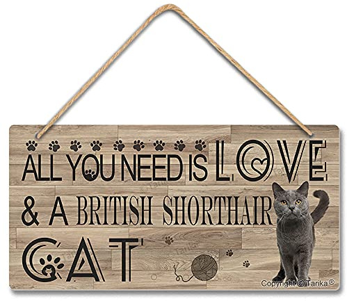 All You Need Is Love And A British Shorthair Cat Wooden Sign 5X10 Inch for Home Kitchen Bathroom Farm Garden Garage Inspirational Quotes Wall Decor