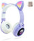 PowerLocus Headphones for Kids, Wireless Bluetooth Headphones Over-Ear with Cat Ears LED Lights, Foldable with Microphone,Volume Limited,Wireless and Wired Headphone for Phones, Tablets, PC, Laptops