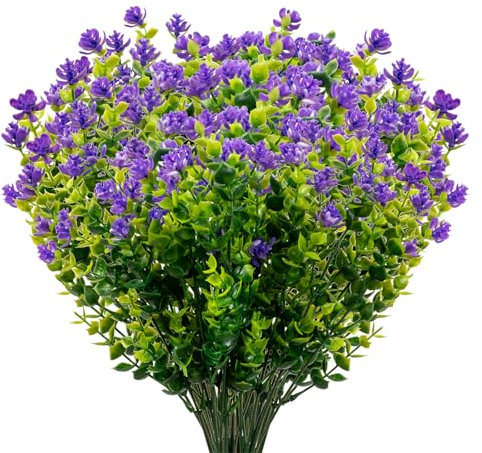 Boic 10 Bündel Künstliche Blumen, Kunstblumen Für Außen, Uv Beständige Kunstblumen Wie Echt Plastikblumen Deko Kunstpflanzen Fake Blumen Für Innen Außenbereich Garten (Violett)
