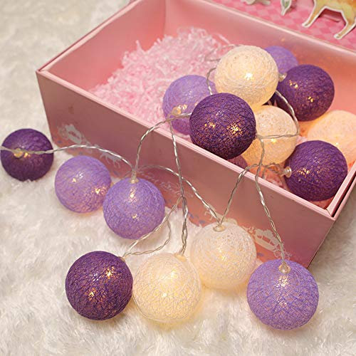 6cm Guirlande lumineuse de Noël à Boules de Coton, DOTBUY Éclairage de Noël, Guirlande Lumineuse à Piles, Romantique LED décoration de jardin Pour intérieur (Rêve violet,1.8M/10LED)