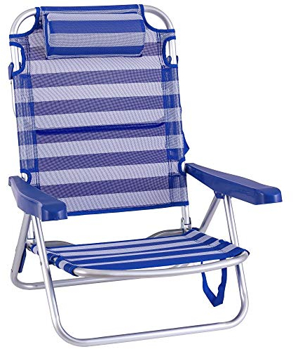 LOLAhome Silla Playa Plegable | Ligera Portátil | Baja y Reclinable de 4 Posiciones con cojín | para Camping, Piscina, Terraza o Jardín Azul y Blanco
