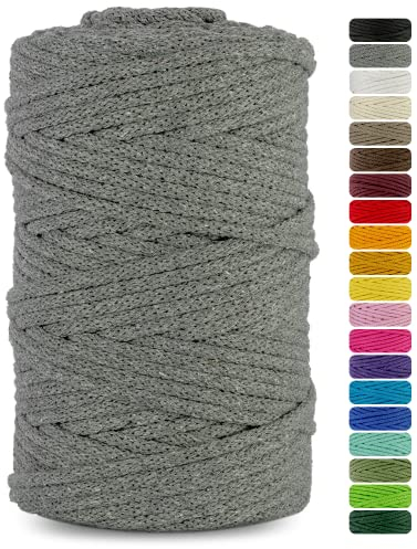 Netuno 1x Makramee Garn Dunkelgrau 5 mm 100 m Baumwollkordel mit Baumwollkern Textilgarn Kordelband Naturgarn Naturbaumwolle Garn für Makramee Baumwollgarn Dekoschnur farbig Cotton Cord Macrame