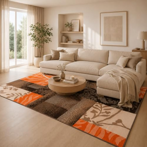Pergamon Designer Teppich Samba Modern Terrakotta Karo in 5 Größen