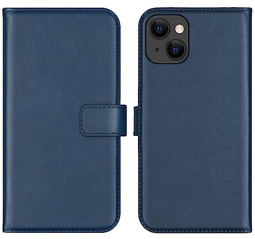 SELENCIA Klapphülle aus Echtleder - Geeignet für iPhone 13 - Blau
