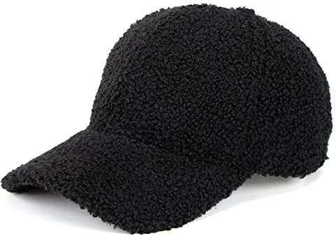 Warme Winter-Fuzzy-Baseball-Mütze, Damen, Herren, flauschig, Fleece, Lammwolle, Basellball-Mütze, Schwarz, Einheitsgröße