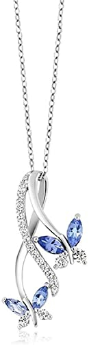 COJJ Sterling Silber Schmetterling Anhänger Halskette Kristalle Schmetterling Schmuck Geschenke für Frauen, Blau, 31.3cmUseful and Fashion
