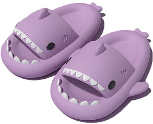 AioTio Pantofole Squalo Donna Uomo Ciabatte Casa Estive Comode Pantofole da Doccia Suola Morbida Punta aperta Antiscivolo Sandali da Spiaggia e Piscina Shark Slippers(Viola, 36/37 EU)