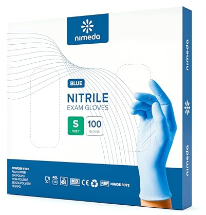 Kemes Lot de 100 gants jetables en nitrile sans latex et sans poudre Bleu Taille S
