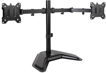 TOOQ DB1702TN-B - Soporte de Mesa con Peana, Giratorio e Inclinable, para Montaje de 2 Pantallas en Horizontal de 17” a 32”, Color Negro