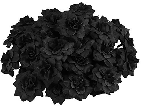 BESPORTBLE Schwarze Rosen Kunstblumen: Gefälschte Seidenrosen Künstliche Rosenblütenköpfe Simulierter Rosenkopf für Hochzeitshut Kleidung Album Verzierungsdekor 50 Stück