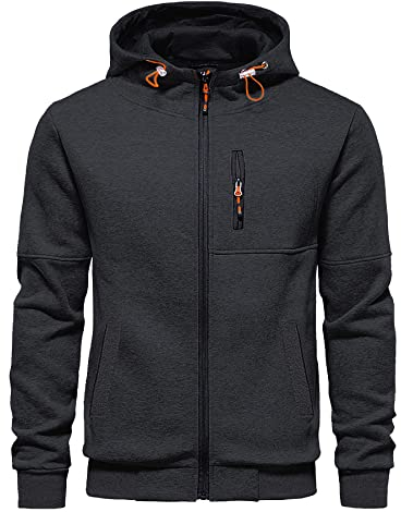 CTU Herren-Kapuzenpullover mit Reißverschluss, langärmelig, Fleece, Sweatshirts für Herren, S-3XL, Dunkelgrau, XL