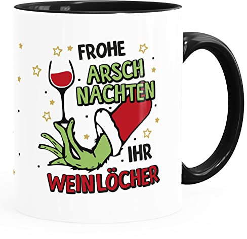 MoonWorks® Kaffee-Tasse Grinch Anti Weihnachten lustig Kaffeebecher Spruch Frohe Arschnachten ihr Weinlöcher weiß-innen-schwarz standard