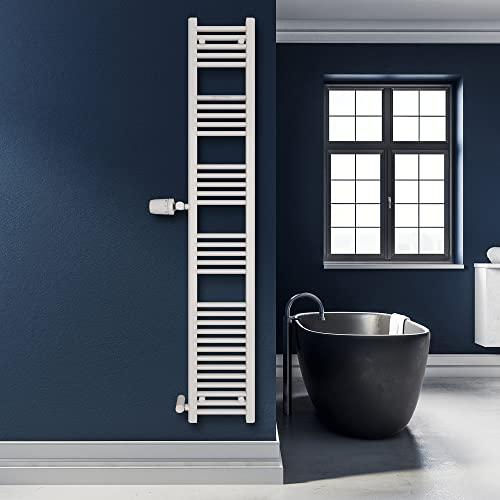 SHV Badheizkörper Andromeda mit Seitenanschluss in Weiß - 300 x 1800 mm (Anschluss 900 mm) | Heizkörper für Badezimmer, Handtuchhalter für Wand im Bad, Handtuchheizkörper