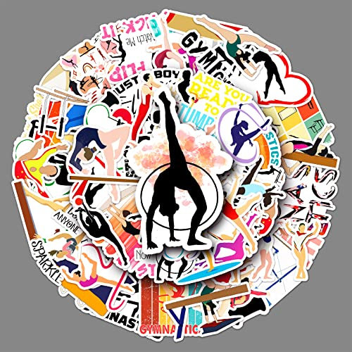 Gymnastics Stickers 50Pcs Waterproof Aesthetic Motivational Stickers for Water Bottle Bumper Scrapbook Laptop Skateboard Computer Bicycle Car,Vinyl Gymnast Sports Sticker for Teens Girls Adults