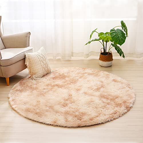 Tenekee Tapis Rond Salon Moderne Descente de lit Chambre Grande Tapis Antidérapant pour Maison Salon Chambre Enfant (Blanc Kaki, 80cm)