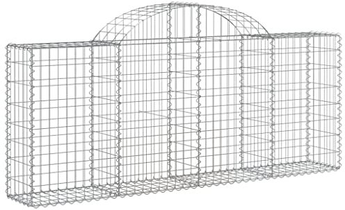 vidaXL Arched Gabion Baskets 200x30x80/100 cm - Decorative Galvanised Iron Gabion Cage Wall for Garden Landscaping and Noise Reduction